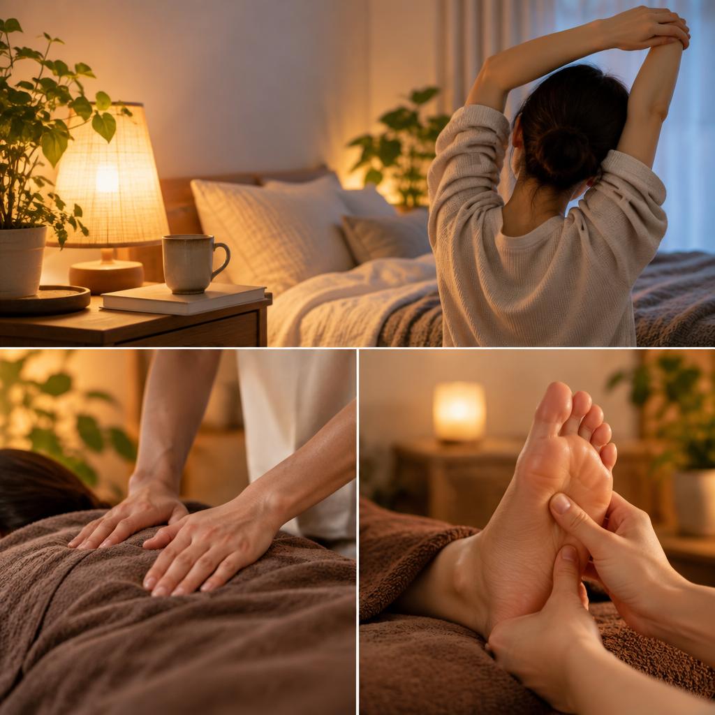 首・肩のこわばりもゆるめて、眠る前の自分をいたわる